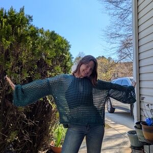 Women's Teal Crochet Sweater